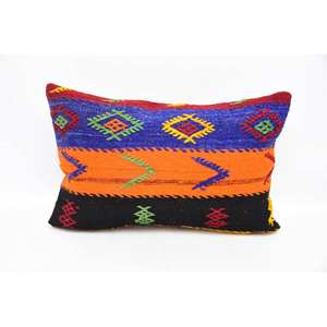 Multicolor Bohemian Kilim Pillow 16x24 Inch Luxury <b>Silk</b> <b>Cushion</b> Woven Vintage Print for Sofa and Floor Use for Christmas - Product Image 1