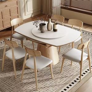 Set <span class=keywords><strong>Tavolo</strong></span> da Pranzo <span class=keywords><strong>Allungabile</strong></span> e Pieghevole da Quadrato a Rotondo per 6 Persone in Stile Nordico Semplice con Piano in Lastra di Roccia Bianca e Base in <span class=keywords><strong>Legno</strong></span> <span class=keywords><strong>Massello</strong></span> di Noce - Product Image 2