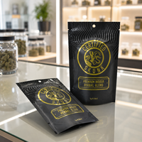 Sachet Doypack Personnalisé Imprimé et Laminé, Refermable avec Fermeture Zip, Estampage UV Local Doré, Certifié pour Mélange d'Herbes, 7g, Qualité Alimentaire