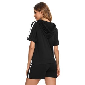 Ensemble de survêtements pour femmes respirants de haute qualité personnalisés ensemble de 2 pièces t-shirt à manches courtes et short, noir - Product Image 4
