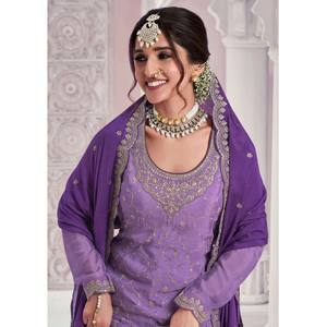 Elegant Heavy Chinon Outfit Embroidered <b>Top</b> Plazo with Sequence Work Santoon Silk Inner & Matching Dupatta for Festive Occasions - Product Image 1