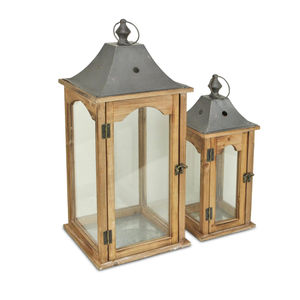 Farol de Vela Decorativo de Lujo de Madera y Metal con Acabado Natural para Decoración de Bodas y Navidad, Faroles Colgantes - Product Image 1