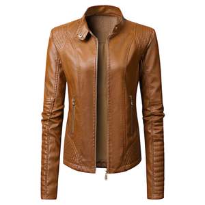 Veste d'hiver pour femmes à la mode en cuir durable solide respirant vêtements d'extérieur tricotés coupe-vent fermeture à glissière tissu imprimé - Product Image 4