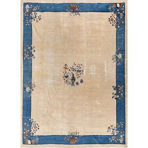 พรมขนสัตว์ถักมือสีเบจและสีน้ำตาลลายดอกไม้สำหรับตกแต่งห้องนั่งเล่นวัยรุ่นหรือทางเดิน ขนาดใหญ่-Pae-5514 - Product Image 1