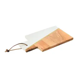 相思大理石和带手柄的木材切割块板批发价中等尺寸白色大理石纹理切割板