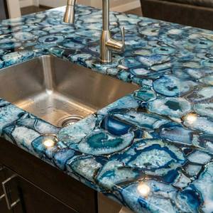 Table de luxe sur mesure en pierres semi-précieuses, agate, meubles en pierres précieuses, dalle de cristal, table à manger, table basse, table de bar, design avec rétroéclairage LED - Product Image 2