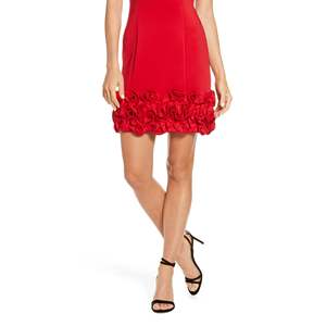 Abito tubino vintage Donna Ricco da donna, rosso, con orlo a cupcake, collo alto, in maglia di raso stampato, per feste, taglia 8 - Product Image 3