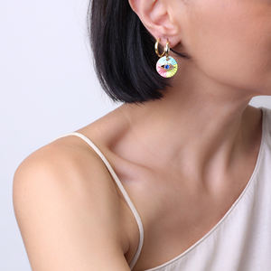 Boucles d'oreilles pendantes rondes en émail coloré bijoux fins bijoux turcs en gros bijoux en argent sterling 925 - Product Image 4