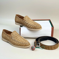 Mocasines de cuero genuino de cocodrilo para hombre, color marrón oscuro, zapatos casuales con punta redonda, suela de goma
