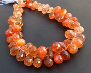 Grado superior 8,50 \ "Strand 7-10mm Naranja Natural Sunstone Gems Briolette Teardrop Faceted Loose Beads Alta calidad African Sunstone - Product Image 3
