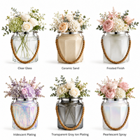 Vase en verre transparent à facettes avec poignée en corde et bordure métallique, porte-fleurs pour mariage, décoration de table à domicile, vente en gros, export