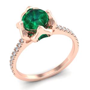 แหวนหมั้นเพชรแท้ REYES Elegance ทองคำ 14K ประดับพลอยมรกตทรงกลม 1 กะรัต ของขวัญเครื่องประดับสำหรับผู้หญิง - Product Image 2