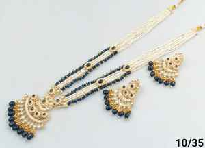 Ensemble de collier pendentif Mala Long Goutte et Kundan Motipearl traditionnel de fantaisie indienne - Product Image 2
