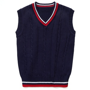 Top vente en gros col en v manches moins uniforme laine et acrylique hiver Cardigan pull couleur personnalisée et broderie collège universitaire - Product Image 1