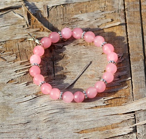 Cuarzo rosa de estilo clásico hecho a mano para pulsera, cuentas de piedras preciosas naturales para aniversario de boda o regalo - Product Image 1