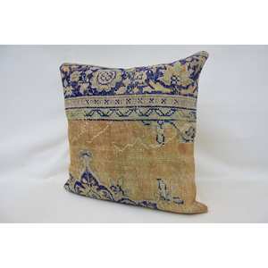 Beige Bohème Kantha Patchwork Laine Oreiller 32x32 Pouces Coussin Décoratif Tissé Brodé Vintage pour Literie Plancher Décor - Product Image 4