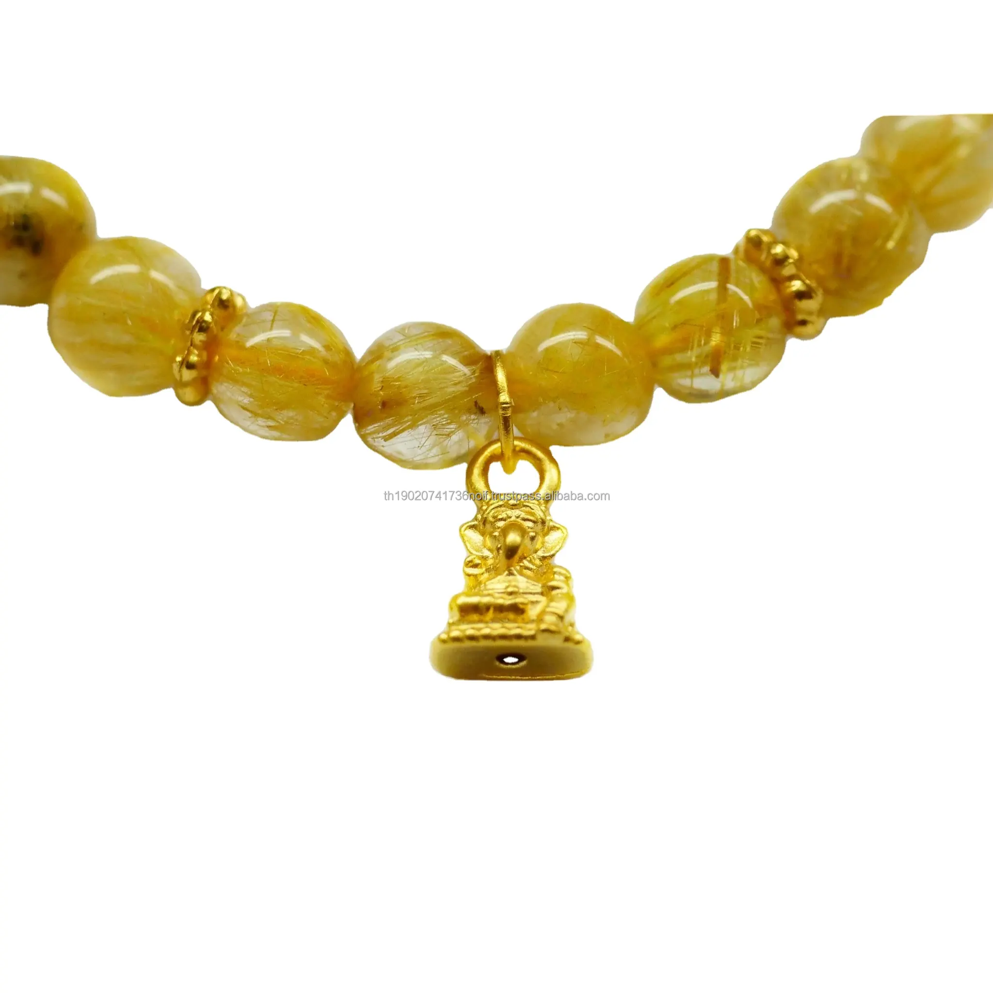 High Quality Natural Golden Rutilated Quartz Bracelet jewely with 24K Gold Ganesha Pendant