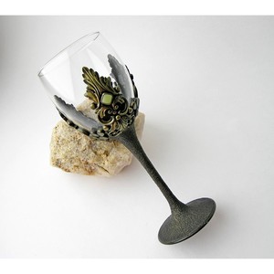 Gobelet à vin en verre de style antique médiéval doré, pierres, fait à la main, acier inoxydable, étain, long pied, écologique, durable, mariage - Product Image 5