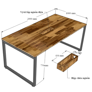 HBWD009 Industrial-Style Wooden Conference <b>Table</b> 100x200cm Made of Acacia Wood Modern Assembled Iron Legs for Hotels <b>Offices</b> - Product Image 6