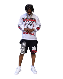 Conjunto corto de chándal de algodón 100% de verano para hombre, camiseta de manga larga de secado rápido, pantalones cortos con estampado DTG, chándal teñido liso transpirable - Product Image 5