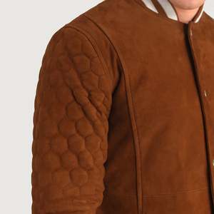 Wilde Brown Vintage Varsity Coat <b>Suede</b> Genuine Leather PU Casual College Style Embroidered Technics Available XS 6XL for Autumn - Product Image 6