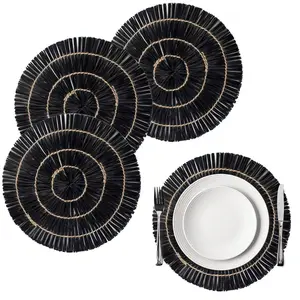 天然海草餐垫，餐桌用黑色圆形编织餐垫4套制造商