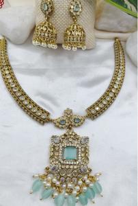 Conjunto de collar chapado en oro de alta calidad Premium tradicional para mujer, collar clásico con pendientes, ropa de boda de diseñador - Product Image 2