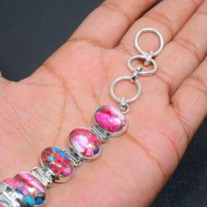 Pulsera Boho de Plata de Ley 925 Hecha a Mano con Gema Natural de Ostra Espinosa Rosa King Man de Art Palace y Engaste de Bisel Vintage - Product Image 3