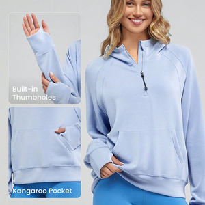 Vente en gros ODM/OEM de puls pour hommes et femmes Sweats à capuche demi-fermeture éclair avec impression personnalisée logo sur le devant tissu tricoté doublé en coton saison d'automne - Product Image 4