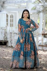 Vestido largo de diseñador Premium para niñas Faux Georgette Floral impreso Zari-hilo bordado de lentejuelas fiestas de bodas-Anarkali Salwar - Product Image 4