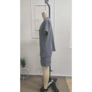 Women's <b>Short</b>-Sleeved V-Neck Blouse and <b>Shorts</b> Two-Piece Set, 37649 - <b>Burgundy</b> - Product Image 6