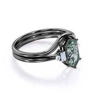 Anillos de Plata de Ley 925 Shama Gems Jewels, Hexagonales, con Ágata Musgosa y Circonita, Joyería de Lujo para Boda y Compromiso, Chapados en Oro de 18K - Product Image 4