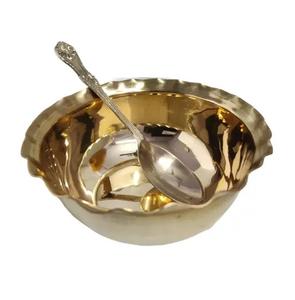 Meilleure vente Bol de service rond en laiton martelé doré de luxe bols de service profonds pour table décorative. - Product Image 2