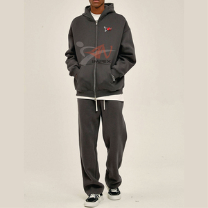 Ensemble de survêtement personnalisé en molleton uni pour homme et femme avec fermeture éclair, sweat-shirts et pantalons de jogging pour homme - Product Image 1