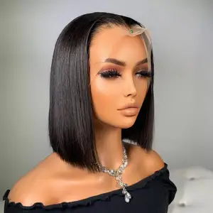 Vietnam manusia Hai renda Wig Frontal grosir Wig Bob hitam lurus rambut manusia 13x4 renda depan Wig