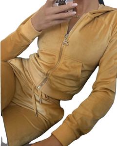 Ensemble de survêtement en velours deux pièces avec logo personnalisé en strass 2024, taille XS, pour femmes, 100% coton respirant, cordon de serrage pour l'hiver - Product Image 1