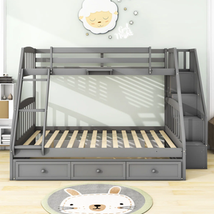 Lineage Corporation Lit superposé standard Gonzala Twin complet à 3 tiroirs avec étagères en bois massif Lignes simples comprenant un lit jumeau - Product Image 6