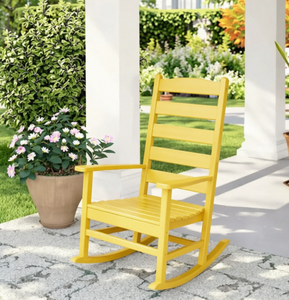 Wood Outdoor <b>Rocking</b> <b>Chair</b> Traditional Solid Back Durable Design for Garden Use - Product Image 4