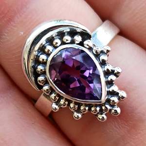 Navya <b>Craft</b> Handmade 925 Sterling Silver Amethyst Women's <b>Ring</b> Trendy Bezel Setting for Gift Sizes 4 to 14 US - Product Image 3