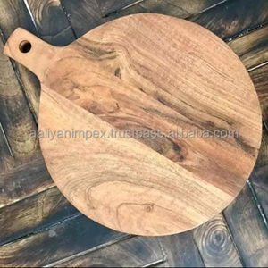 Tabla de cortar de alta calidad de madera de acacia natural redonda grande con asa para preparación de alimentos a precio asequible - Product Image 3
