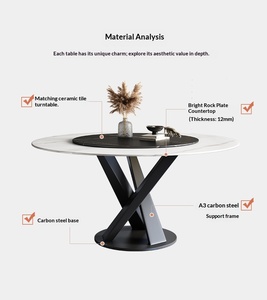 Juego <span class=keywords><strong>de</strong></span> Mesa <span class=keywords><strong>de</strong></span> Comedor Redonda Convertible <span class=keywords><strong>de</strong></span> Piedra Sinterizada con 6 Sillas, Plato Giratorio Lazy Susan, Base <span class=keywords><strong>de</strong></span> Acero al Carbono, para Comedor Familiar Grande - Product Image 4