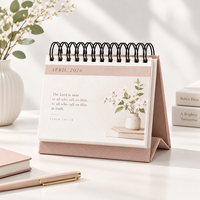 Calendrier de table personnalisé, calendrier de bureau à spirale, calendrier de bureau minimaliste à spirale avec autocollants de planification et support pliable