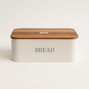 Kitchen Bread Box Metal Wooden <b>Bin</b> with Iron Acacia Lid Food Storage Container to Keep Bread Fresh for Bakery Products box - Product Image 6