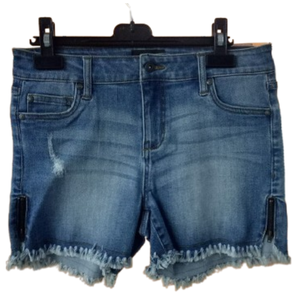 Women's Sexy Club Style Distressed Denim <b>Shorts</b> Flare Hem Side <b>Zip</b> Five <b>Pocket</b> Regular Fit Washed Technique - Product Image 1