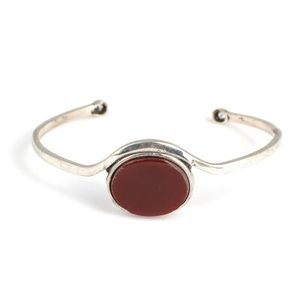 925 Sterling Silver Flat Agate Stone <b>Bracelet</b> Moissanite Bangle - Product Image 2