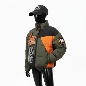 Veste matelassée pour femme Nylon Polyester Tissu Olive Noir Panneau orange Logo personnalisé Broderie Patch Impression Veste matelassée pour femme - Product Image 4