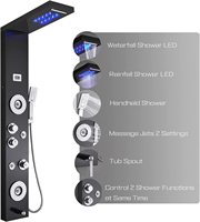 Système de panneaux de douche à LED noirs mural en acier inoxydable cascade écran de température colonne de douche Chrome Massage brossé