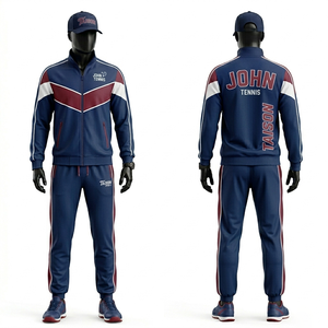 Survêtement de sport pour homme en polyester interlock bleu marine avec empiècements graphiques sur les manches et logo brodé personnalisé - Product Image 5