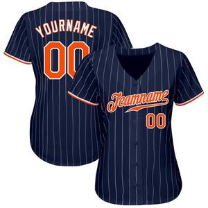 Custom Navy White Pinstripe Orange-White Camiseta de béisbol auténtica - Product Image 2