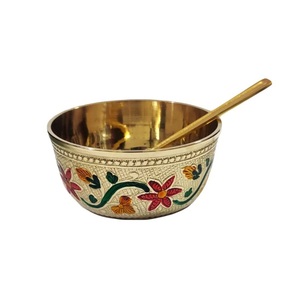 brass Heavy Meena <b>Dessert</b> <b>Bowl</b> Spoon for Sweets <b>bowl</b> Puja Dinner Embossed Gifting item - Product Image 1